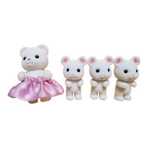 Sylvanian Families Mixed 3 Baby Mice/Rat 1 Polar Bear W/Silk Pink Skirt Set Of 4